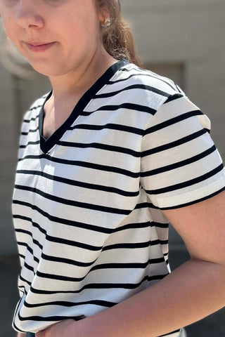 Bradlee Striped V Neck Tee - Just Dani Boutique + Color Studio