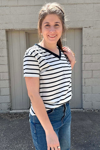 Bradlee Striped V Neck Tee - Just Dani Boutique + Color Studio