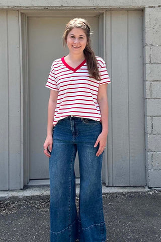 Bradlee Striped V Neck Tee - Just Dani Boutique + Color Studio