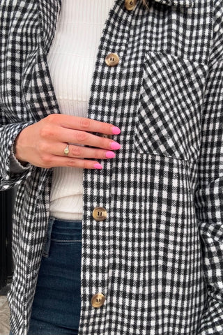Brenna Black & White Herringbone Shacket - Just Dani Boutique + Color Studio