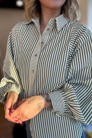 Brielle Stripe Green Button Down Top - Just Dani Boutique + Color Studio