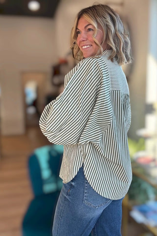 Brielle Stripe Green Button Down Top - Just Dani Boutique + Color Studio