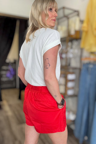 Brittany Tie Front Red Shorts - Just Dani Boutique + Color Studio