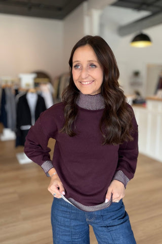 Burgundy Stitch Detail Turtleneck Top - Just Dani Boutique + Color Studio