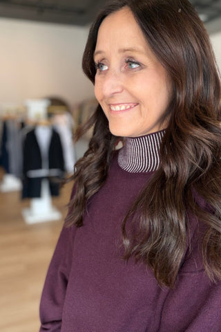 Burgundy Stitch Detail Turtleneck Top - Just Dani Boutique + Color Studio