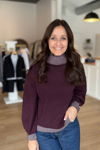 Burgundy Stitch Detail Turtleneck Top - Just Dani Boutique + Color Studio
