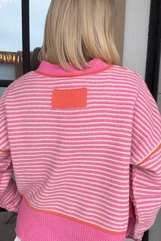 Calista Pink Striped Mock Neck Sweater - Just Dani Boutique + Color Studio