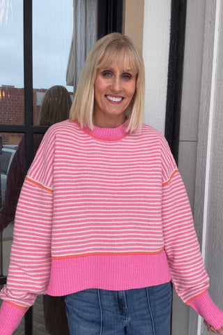 Calista Pink Striped Mock Neck Sweater - Just Dani Boutique + Color Studio