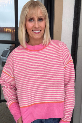 Calista Pink Striped Mock Neck Sweater - Just Dani Boutique + Color Studio