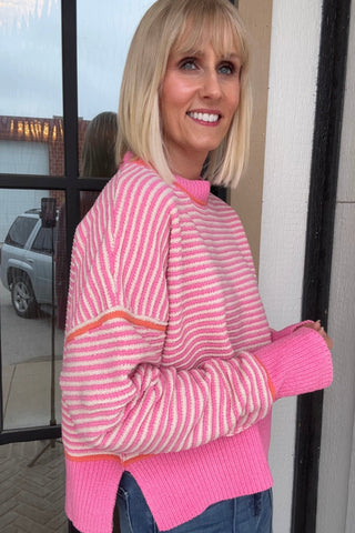 Calista Pink Striped Mock Neck Sweater - Just Dani Boutique + Color Studio