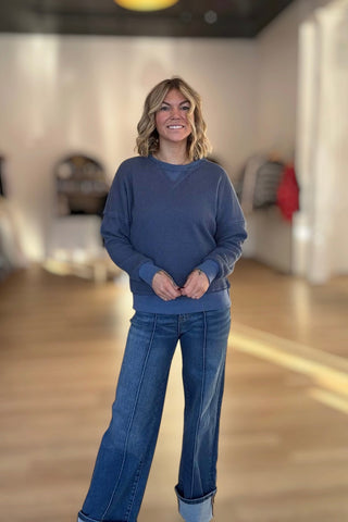 Carmen Blue Waffle Top - Just Dani Boutique + Color Studio