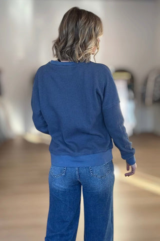 Carmen Blue Waffle Top - Just Dani Boutique + Color Studio