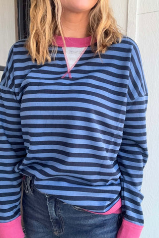 Caroline Fuchsia & Navy Trim Striped Sweatshirt - Just Dani Boutique + Color Studio