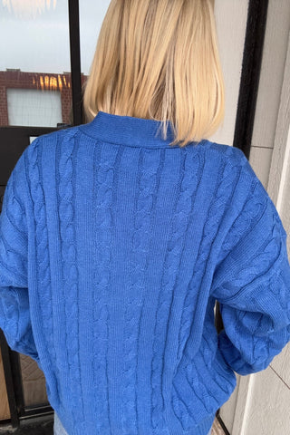 Carrie Blue Cable Knit V Neck Cardigan - Just Dani Boutique + Color Studio