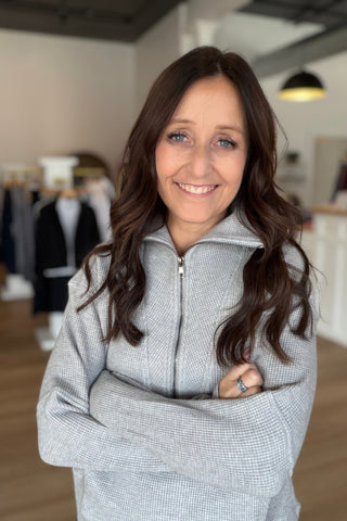 Carrie Gray Waffle Half Zip - Just Dani Boutique + Color Studio