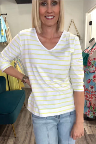Carrie Striped Jersey Knit V Neck Tee - Just Dani Boutique + Color Studio