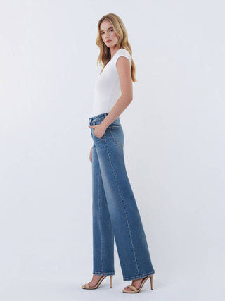 Casey High Rise Trouser Fold Wide Leg Jeans - The Funky Zebras Clear Lake