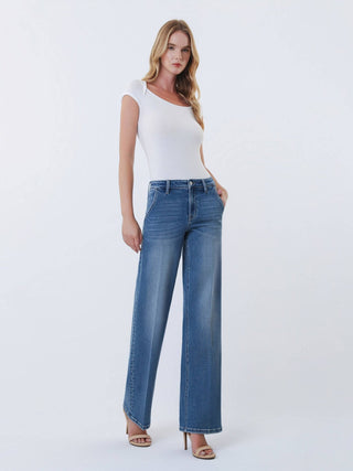 Casey High Rise Trouser Fold Wide Leg Jeans - The Funky Zebras Clear Lake