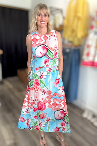 Caterina Floral Sleeveless Top & Midi Skirt Set - Just Dani Boutique + Color Studio