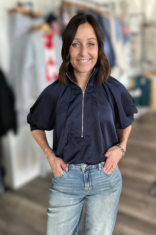 Celeste Navy Quarter Zip Mock Top - The Funky Zebras Clear Lake