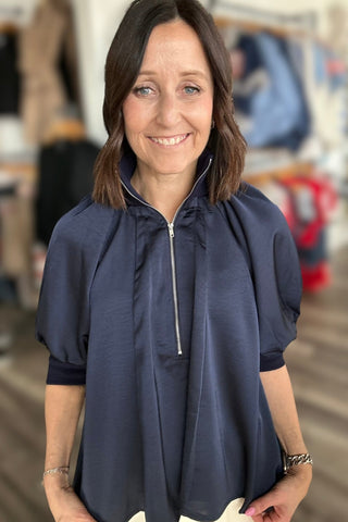 Celeste Navy Quarter Zip Mock Top - The Funky Zebras Clear Lake