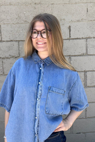 Celeste Woven Denim Snap Down Top - Just Dani Boutique + Color Studio