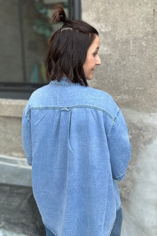 Celeste Woven Denim Snap Down Top - Just Dani Boutique + Color Studio