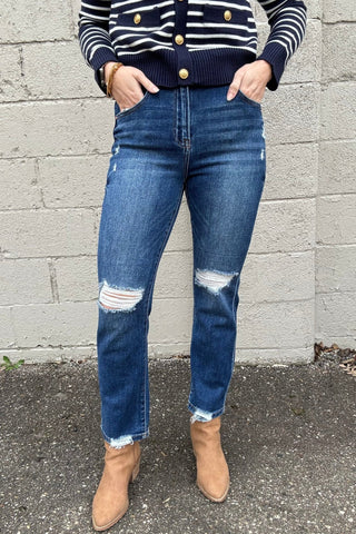 Charli High Rise Crop Straight Denim - The Funky Zebras Clear Lake