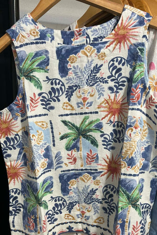 Charlie B Border Print Sleeveless Back Button Blouse - The Funky Zebras Clear Lake