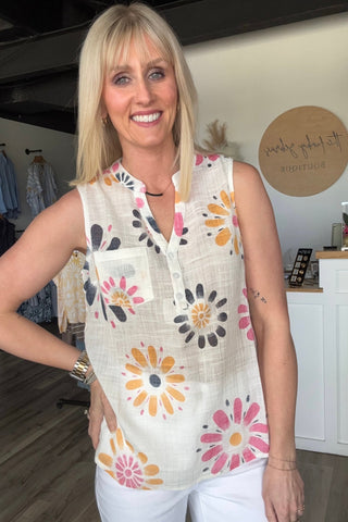 Charlie B Cotton Gauze Sleeveless Blouse - The Funky Zebras Clear Lake