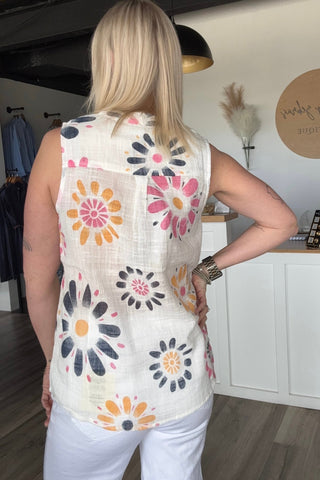 Charlie B Cotton Gauze Sleeveless Blouse - The Funky Zebras Clear Lake