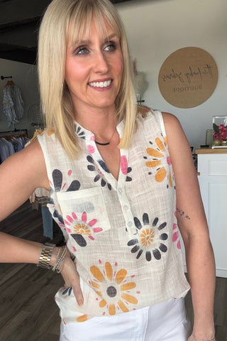 Charlie B Cotton Gauze Sleeveless Blouse - The Funky Zebras Clear Lake