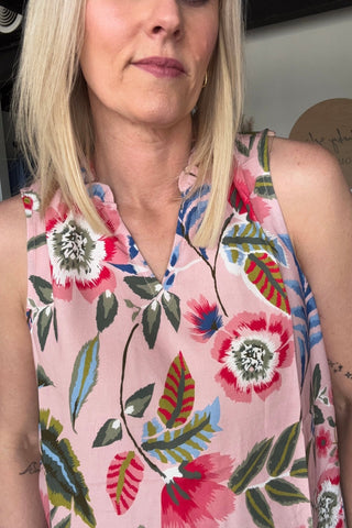 Charlie B Gardenia Printed Sleeveless Top w/ Ruffle - The Funky Zebras Clear Lake