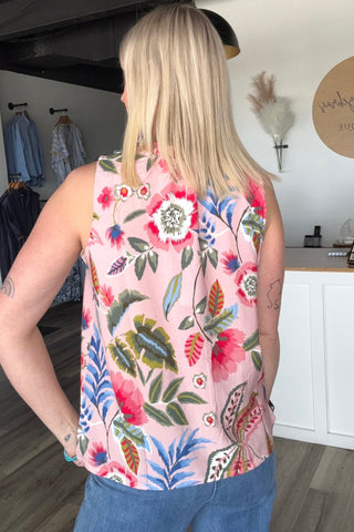 Charlie B Gardenia Printed Sleeveless Top w/ Ruffle - The Funky Zebras Clear Lake