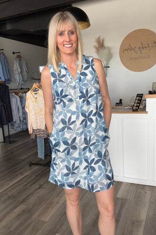 Charlie B Henley Print Sleeveless Dress - The Funky Zebras Clear Lake