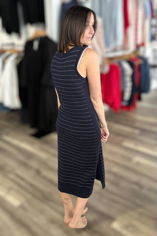 Charlie B Navy Striped Crew Sweater Dress - The Funky Zebras Clear Lake
