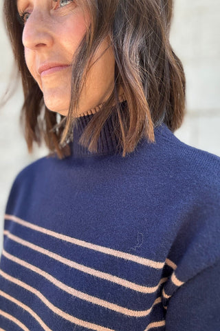 Charlie B Navy Striped Mock Neck Sweater - The Funky Zebras Clear Lake
