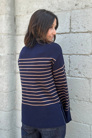 Charlie B Navy Striped Mock Neck Sweater - The Funky Zebras Clear Lake