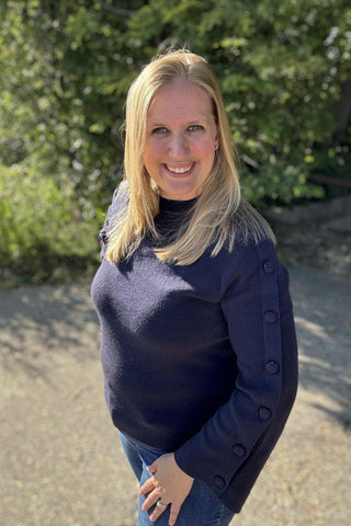 Charlie B Navy Sweater with Button Detail - The Funky Zebras Clear Lake