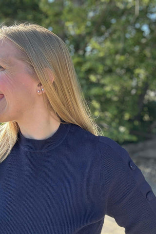 Charlie B Navy Sweater with Button Detail - The Funky Zebras Clear Lake