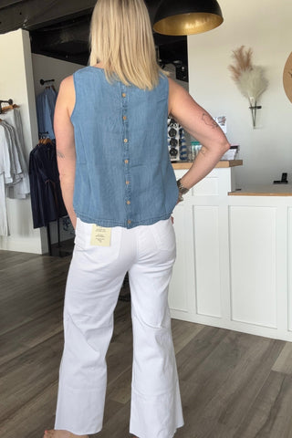 Charlie B Scallop Hem Back Button Sleeveless Top - The Funky Zebras Clear Lake