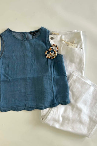 Charlie B Scallop Hem Back Button Sleeveless Top - The Funky Zebras Clear Lake