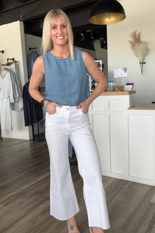 Charlie B White Flared Wide Leg Pants - The Funky Zebras Clear Lake
