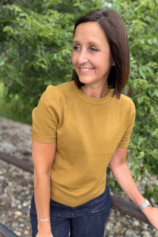 Charlotte Short Sleeve Mustard Sweater Top - Just Dani Boutique + Color Studio