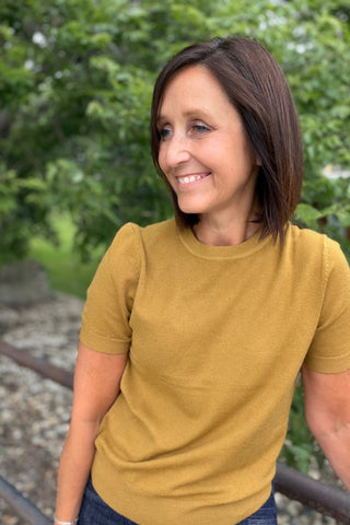 Charlotte Short Sleeve Mustard Sweater Top - Just Dani Boutique + Color Studio