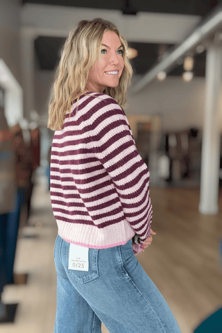 Cherrie Pink & Wine Button Front Cardi - Just Dani Boutique + Color Studio