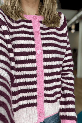Cherrie Pink & Wine Button Front Cardi - Just Dani Boutique + Color Studio