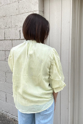 Cici Lime Striped Balloon Sleeve Blouse - Just Dani Boutique + Color Studio