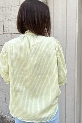 Cici Lime Striped Balloon Sleeve Blouse - Just Dani Boutique + Color Studio