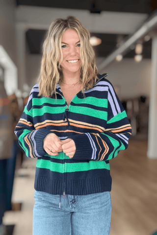 Cora Navy & Green Striped Sweater - Just Dani Boutique + Color Studio